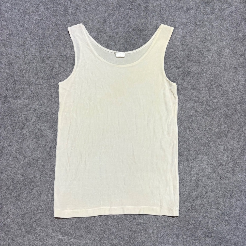 Vintage Cream Shimmer Scoop Neck Tank Top Made in USA Ribbed Shell Medium